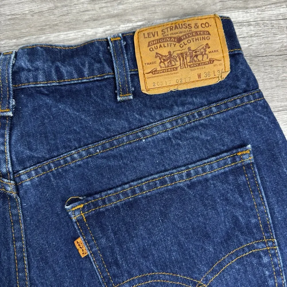 Levis Vintage 70s 20517 0217 Bootcut Dark Wash Jeans 35”X33” Orange Tab